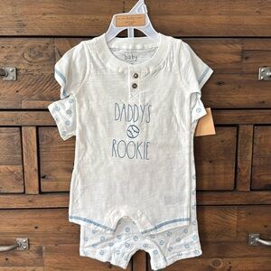 NWT Rae Dunn Baby Baseball Rompers SZ 6-9M